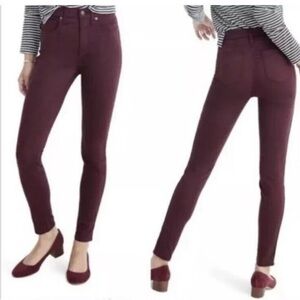 Madewell Sateen Burgundy Red Skinny Pants 10” Rise 26